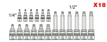 1/2'' - 1/4''LOKMALI TORX UÇ TAKIMI - 18 PARÇA