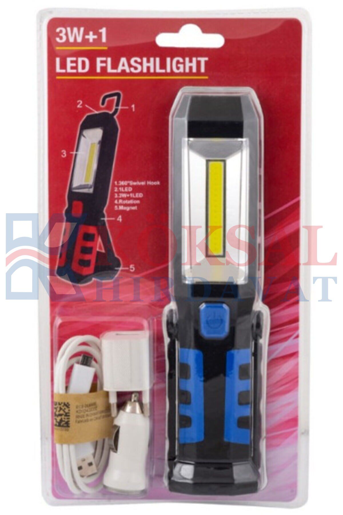 Gold Police GP-209 Şarjlı Mıknatıslı Kancalı Döndürülebilir Tamirci El Feneri