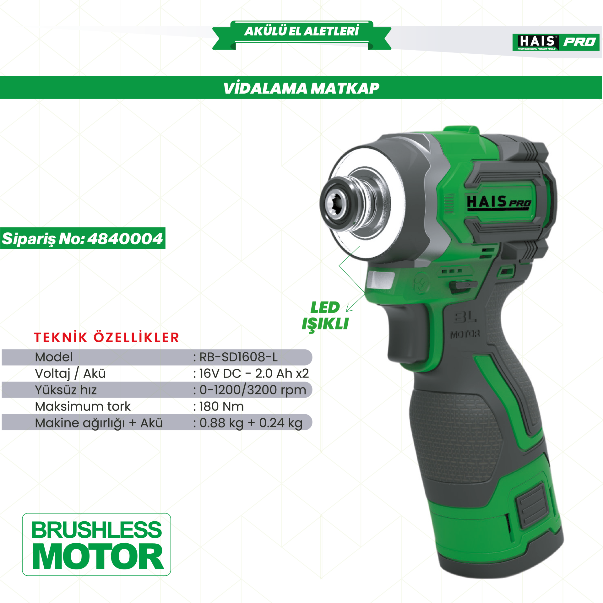 AKÜLÜ VİD. MATK. 16 V 2.0 Ah. RB-SD1608-L HAISPRO