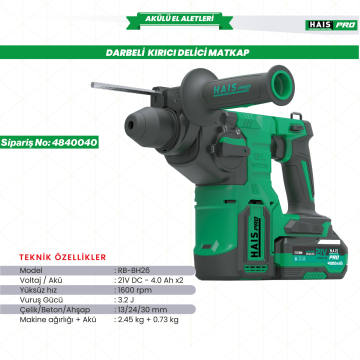 DARBELİ KIR.DEL.MATK.21V DC- 4.0Ah RB-BH26 HAISPRO