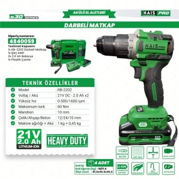 AKÜLÜ VİD. DARBELİ 21V 2.0 A S30 RB-2202 HAISPRO