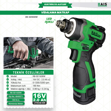 AKÜLÜ VİD. MATK. 16 V 2.0 Ah. RB-SD1608-W HAISPRO
