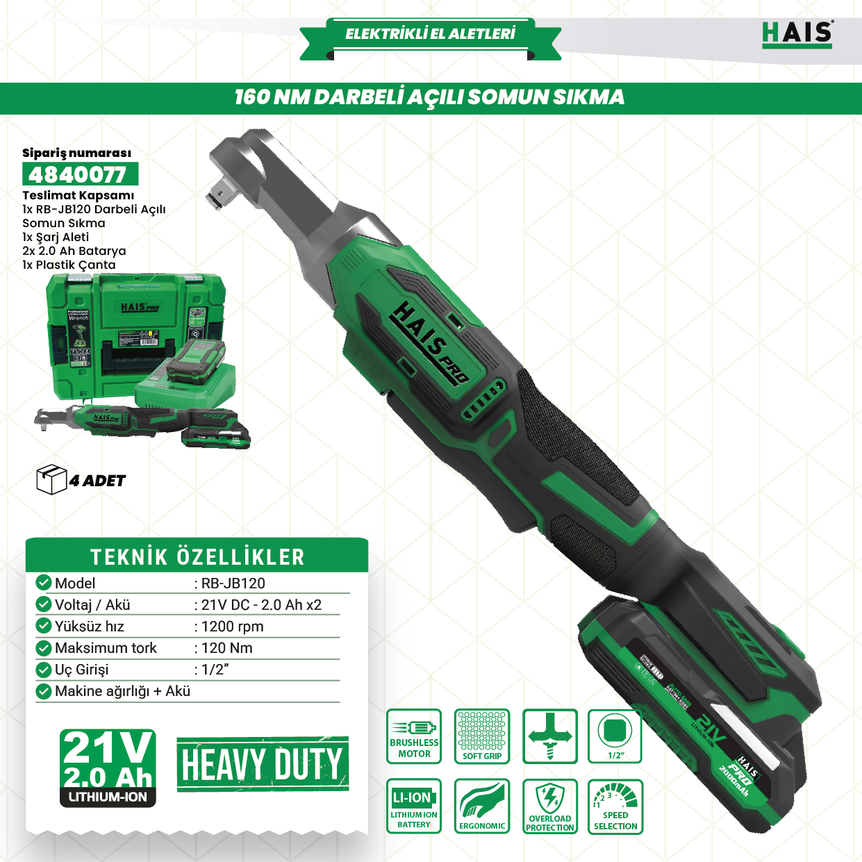 AKÜLÜ DARB.AÇILI SOM.SIK. 120 NM RB-JB120A HAISPRO