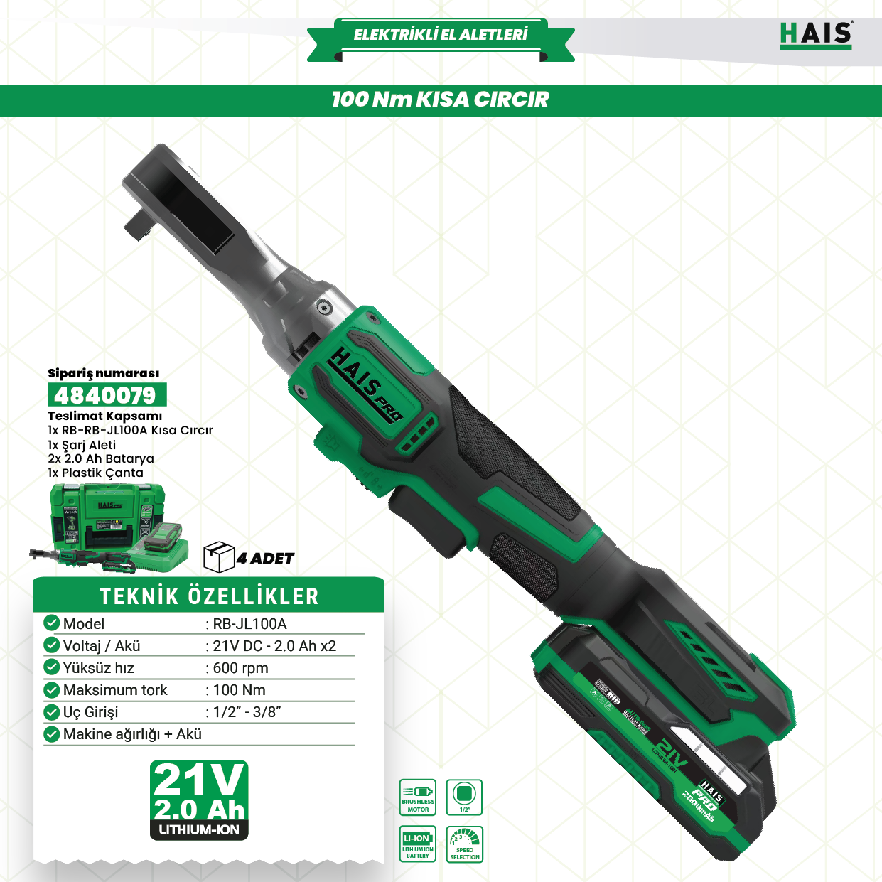 AKÜLÜ KISA CIRCIR 100 NM RB-JL100A HAISPRO