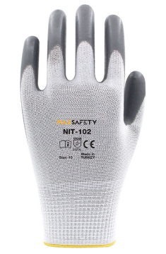Max Safety NIT-102 NİTRİL KAPLI ELDİVEN (GRİ - BEYAZ) NO: 8 - 9 - 10