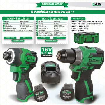 AKÜLÜ EL ALETLERİ 16V 2 Lİ RB-03 HAISPRO