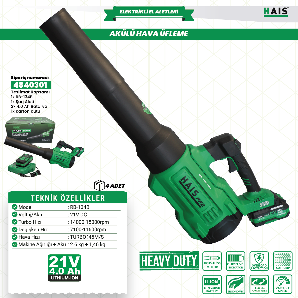 AKÜLÜ HAVA ÜFLEME RB-134B HAISPRO