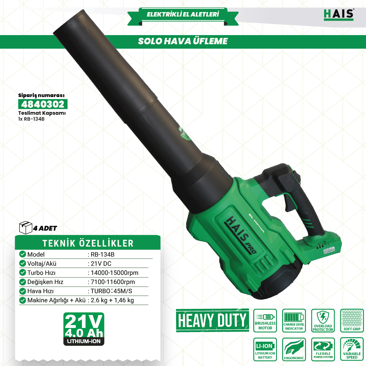AKÜLÜ SOLO HAVA ÜFLEME RB-134B HAISPRO