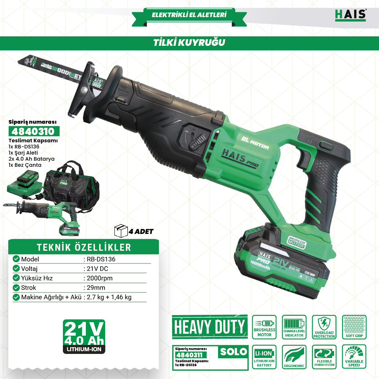 AKÜLÜ TİLKİ KUYRUĞU TESTERE RB-DS136 HAISPRO