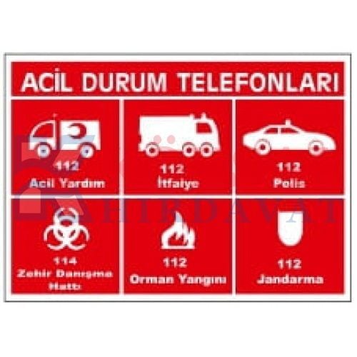 ACİL DURUM TELEFONLARI UYARI - İKAZ LEVHASI