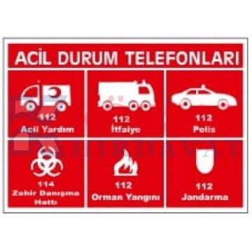 ACİL DURUM TELEFONLARI UYARI - İKAZ LEVHASI