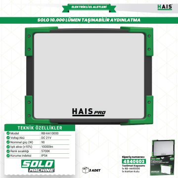AKÜLÜ SOLO TAŞIN. LED PROJEKTÖR RB-HA10000 HAISPRO